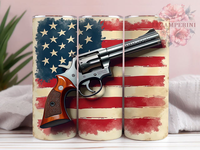 USA Flag Tumbler, 4th of July Design, Patriotic Tumbler, Gun Theme Tumbler, 20oz Tumbler, Sublimation PNG, Independence Day Drinkware, American Flag Gun Design Sublimation Li Zamperini 