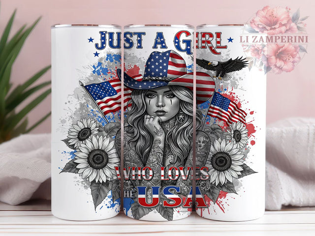 USA Girl Patriotic 20oz Fourth of July Tumbler, Floral American Tumbler, Just A Girl Tumbler, 20oz Skinny Tumbler, USA Pride Gift, Fourth Of July Tumbler Sublimation Li Zamperini 