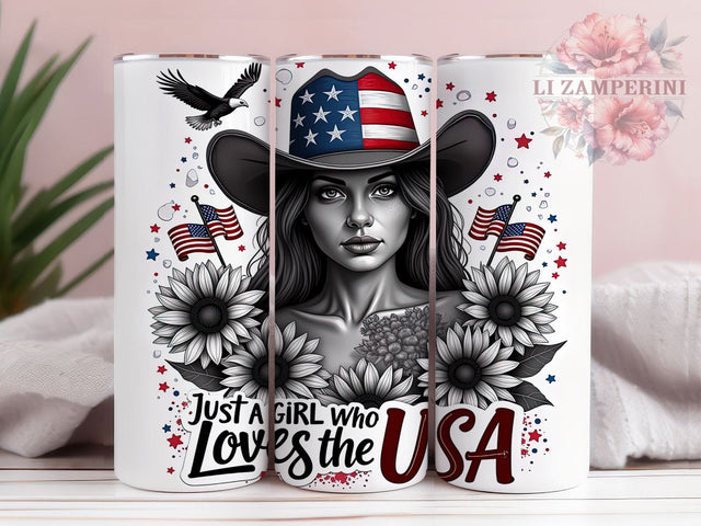 USA Girl Patriotic 20oz Fourth of July Tumbler, Floral American Tumbler, Just A Girl Tumbler, 20oz Skinny Tumbler, USA Pride Gift, Fourth Of July Tumbler Sublimation Li Zamperini 