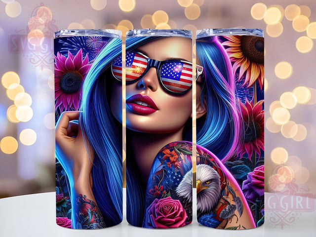 USA Girl Patriotic Pride Tumbler Wrap, Independence Day Design, Patriotic Fashion Cup, Fourth July Gift, USA Girl Art, Stars Stripes Wrap, American Pride Sublimation Sublimation SvggirlplusArt 