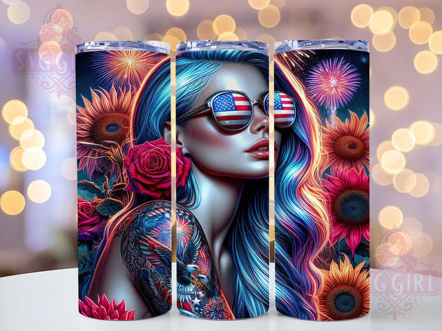 USA Girl Patriotic Pride Tumbler Wrap, Independence Day Design, Patriotic Fashion Cup, Fourth July Gift, USA Girl Art, Stars Stripes Wrap, American Pride Sublimation Sublimation SvggirlplusArt 