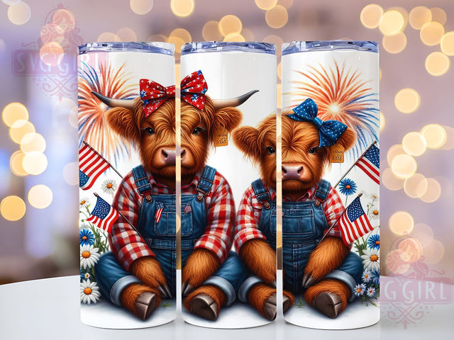 USA Highland Cow Patriotic Tumbler, Patriotic Cow Sublimation, 4th Of July Tumbler Design, USA Highland Cow PNG, Red White Blue Tumbler, Funny Cow Tumbler Wrap, 20oz Patriotic Wrap Sublimation SvggirlplusArt 