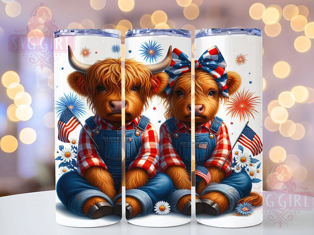 USA Highland Cow Patriotic Tumbler, Patriotic Cow Sublimation, 4th Of July Tumbler Design, USA Highland Cow PNG, Red White Blue Tumbler, Funny Cow Tumbler Wrap, 20oz Patriotic Wrap Sublimation SvggirlplusArt 