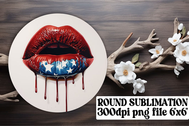 USA Lips Round & Keychain Combo Sublimation afrosvg 
