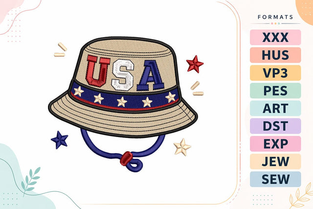 USA Patriotic Bucket Hat 4th of July Embroidery Design Embroidery/Applique DESIGNS sg embroidery 
