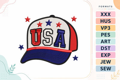 USA Patriotic Cap 4th of July Embroidery Design Embroidery/Applique DESIGNS sg embroidery 