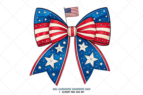 USA Patriotic Coquette Bow Clipart, USA patriotic bow, coquette bow clipart, flag theme bow, patriotic design art, digital bow design, stars and stripes, freedom bow art, USA flag design, coquette bow art, patriotic sublimation design Sublimation FloridPrintables 