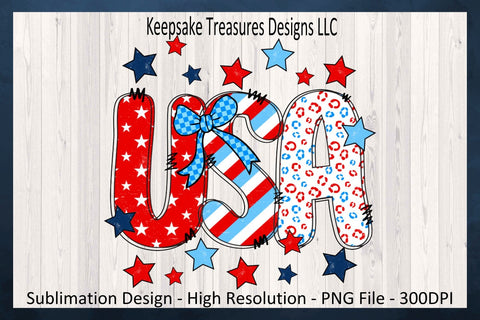 USA Patriotic Doodle Letters, July 4th, Sublimation Png Design, Independence Day Sublimation Keepsake Treasures Designs LLC. 