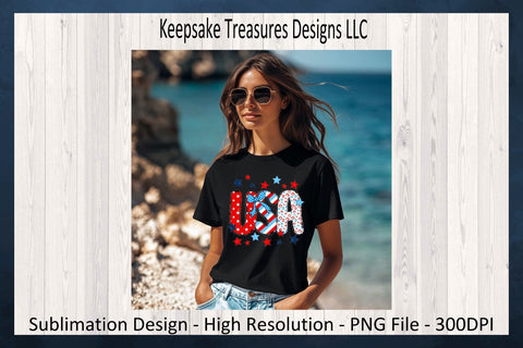 USA Patriotic Doodle Letters, July 4th, Sublimation Png Design, Independence Day Sublimation Keepsake Treasures Designs LLC. 