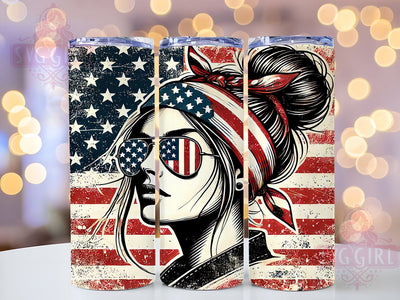 USA Patriotic Flag Mom Tumbler, Patriotic Tumbler, American Flag Design, Mom Bun Cup, 4th of July Gift, Sublimation Wrap, USA Tumbler, Red White Blue Drinkware Sublimation SvggirlplusArt 