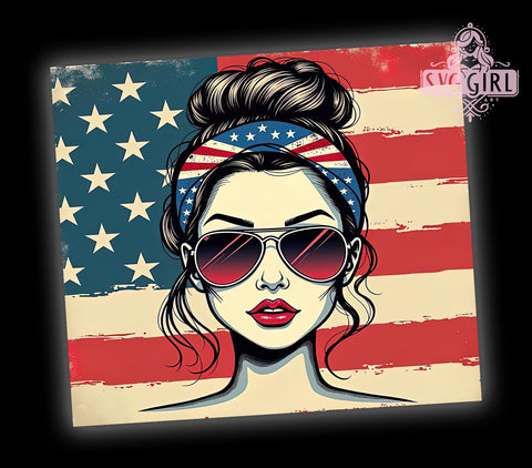 USA Patriotic Flag Mom Tumbler, Patriotic Tumbler, American Flag Design, Mom Bun Cup, 4th of July Gift, Sublimation Wrap, USA Tumbler, Red White Blue Drinkware Sublimation SvggirlplusArt 