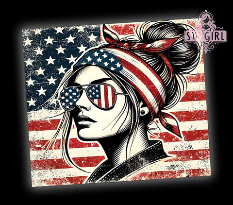 USA Patriotic Flag Mom Tumbler, Patriotic Tumbler, American Flag Design, Mom Bun Cup, 4th of July Gift, Sublimation Wrap, USA Tumbler, Red White Blue Drinkware Sublimation SvggirlplusArt 