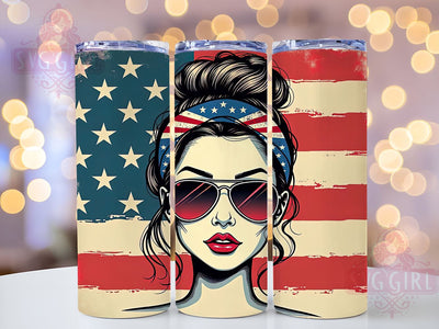 USA Patriotic Flag Mom Tumbler, Patriotic Tumbler, American Flag Design, Mom Bun Cup, 4th of July Gift, Sublimation Wrap, USA Tumbler, Red White Blue Drinkware Sublimation SvggirlplusArt 