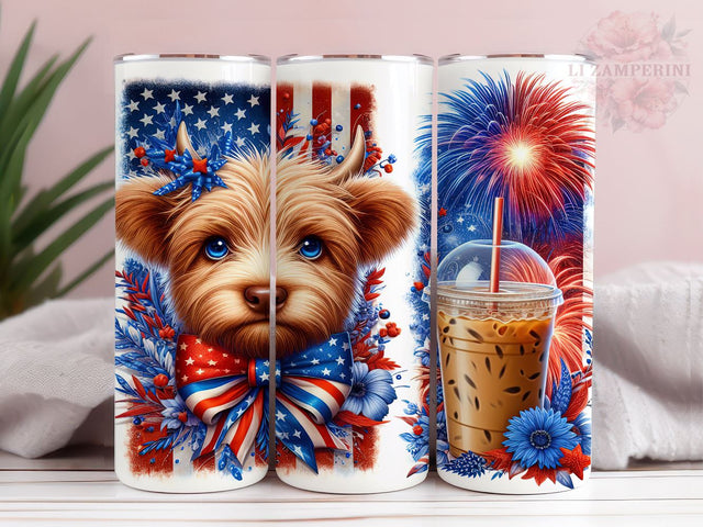 USA Patriotic Highland Cow 20oz Tumbler Wrap PNG, Highland Cow Tumbler Png, Straight & Tapered Tumbler Wrap, Instant Digital Download Sublimation Li Zamperini 