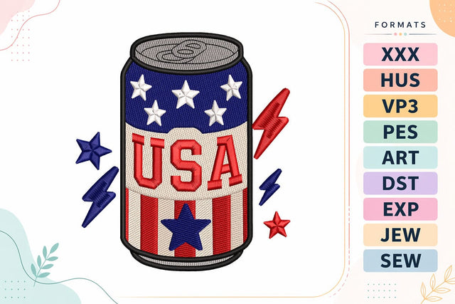 USA Patriotic Soda Can 4th of July Embroidery Design Embroidery/Applique DESIGNS sg embroidery 