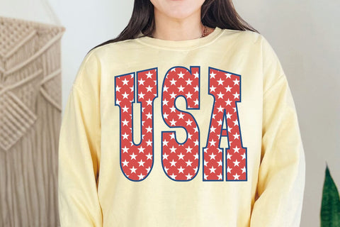 USA Varsity Design, Preppy Star USA, Trendy Patriotic Shirt, Retro Girly America, Fourth of July Sublimation File SVG DesignDestine 