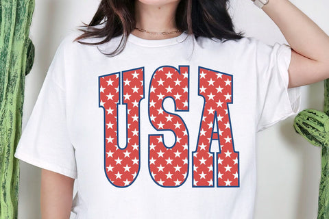 USA Varsity Design, Preppy Star USA, Trendy Patriotic Shirt, Retro Girly America, Fourth of July Sublimation File SVG DesignDestine 
