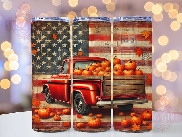 USA Vintage Truck Fall Tumbler Wrap, Vintage Truck Tumbler, American Flag Pumpkin, 20oz Skinny Tumbler Wrap, Autumn Truck Png, Sublimation Download, Harvest Tumbler Design Sublimation SvggirlplusArt 