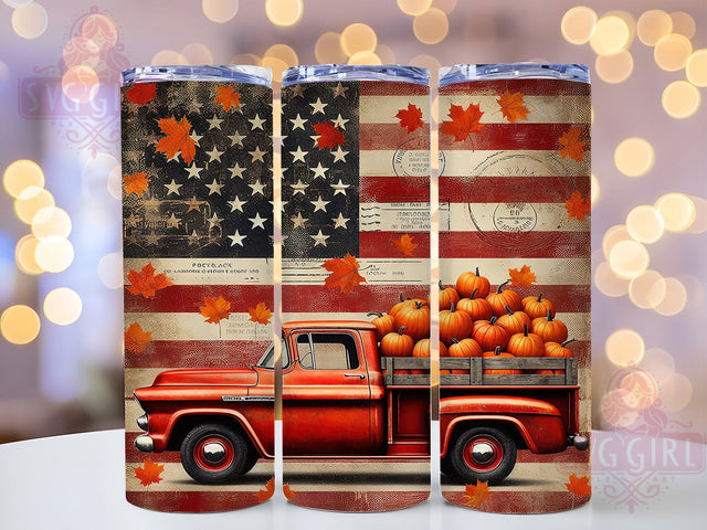 USA Vintage Truck Fall Tumbler Wrap, Vintage Truck Tumbler, American Flag Pumpkin, 20oz Skinny Tumbler Wrap, Autumn Truck Png, Sublimation Download, Harvest Tumbler Design Sublimation SvggirlplusArt 