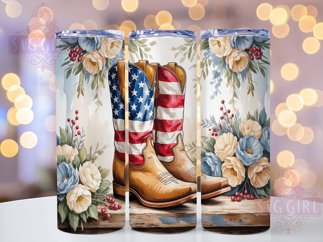 USA Western Boot Cowgirl Tumbler, Country Boot Design, American Cowgirl Cup, USA Western Tumbler, Patriot Boot Lover, Flag Boot Present, Ranch America Gift Sublimation SvggirlplusArt 