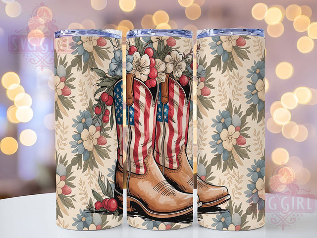USA Western Boot Cowgirl Tumbler, Country Boot Design, American Cowgirl Cup, USA Western Tumbler, Patriot Boot Lover, Flag Boot Present, Ranch America Gift Sublimation SvggirlplusArt 