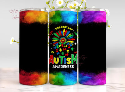utism Tumbler, Embrace Neurodiversity, Heart Rainbow Puzzle, 20oz Skinny Tumbler Wrap Autism Awareness accept understand love Wrap PNG Sublimation WillowSageDesign 