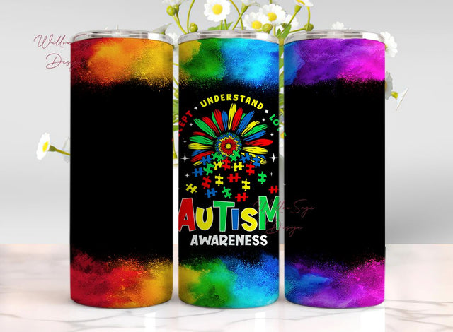 utism Tumbler, Embrace Neurodiversity, Heart Rainbow Puzzle, 20oz Skinny Tumbler Wrap Autism Awareness accept understand love Wrap PNG Sublimation WillowSageDesign 