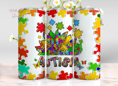 utism Tumbler, Embrace Neurodiversity, Heart Rainbow Puzzle, 20oz Skinny Tumbler Wrap Autism Awareness accept understand love Wrap PNG Sublimation WillowSageDesign 