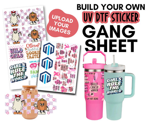 UV DTF Sticker Gang Sheet Builder — Custom Stickers for Tumblers, Mugs & More | Various Sizes Physical Atlanta Vinyl 23 in x 12 in 24 hour turnaround (excluding holidays) 
