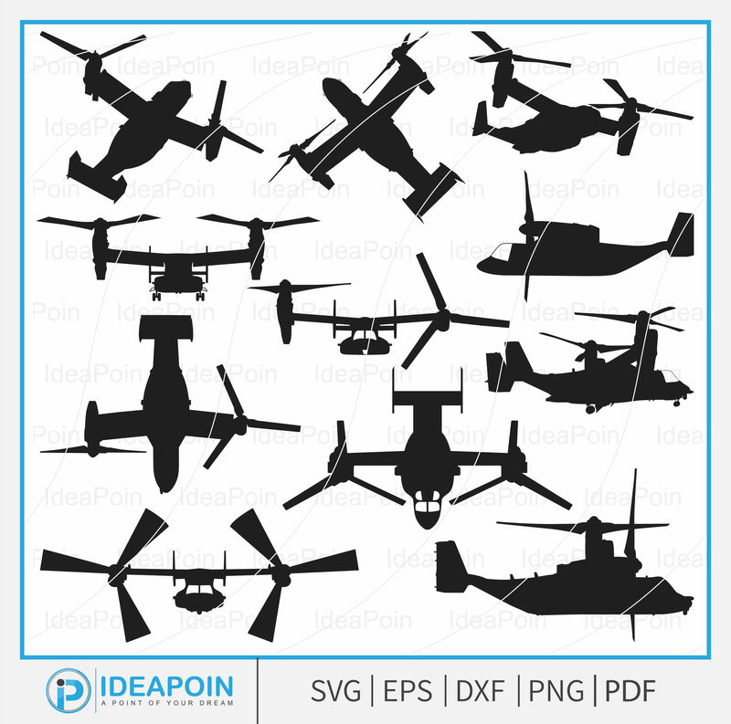 V-22 Osprey svg, V-22 Osprey Silhouette, V-22 Osprey Side View Silhouette, V-22 Osprey svg, Tiltrotor Aircraft, Mad Props, Osprey plane SVG, V-22 Osprey VTOL Aircraft silhouette SVG Dinvect 