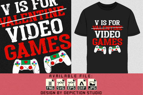 V Is For Valentine Video Games T-Shirt, Valentine Game Shirt, Video Game Shirt, Happy Valentine Shirt Print Template Sketch DESIGN Depiction Studio 