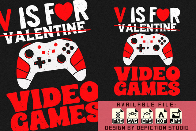 V Is For Valentine Video Games T-Shirt, Valentine Gaming Shirt, Happy Valentine Day Shirt Print Template Sketch DESIGN Depiction Studio 