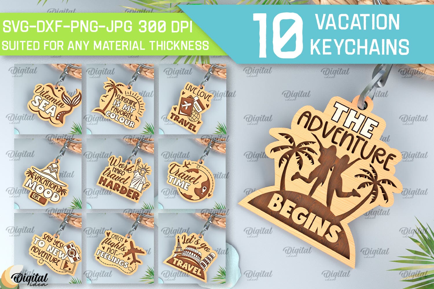 Vacation Keychains Laser Cut Bundle. Adventure Keychains SVG - So Fontsy