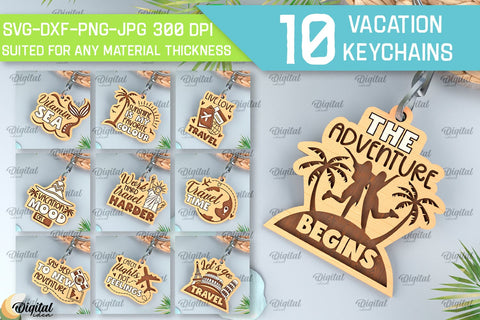 Vacation Keychains Laser Cut Bundle. Adventure Keychains SVG SVG Evgenyia Guschina 