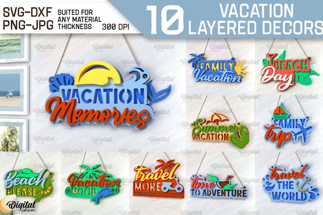 Vacation Layered Decor Laser Cut Bundle. Wall Decor SVG SVG Evgenyia Guschina 