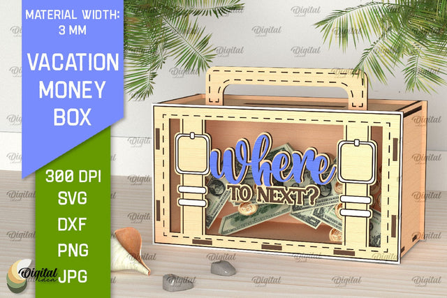 Vacation Money Box Laser Cut. Wooden Money Bank SVG SVG Evgenyia Guschina 