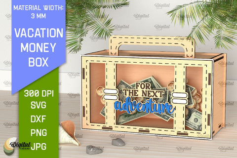 Vacation Money Box Laser Cut. Wooden Money Bank SVG SVG Evgenyia Guschina 
