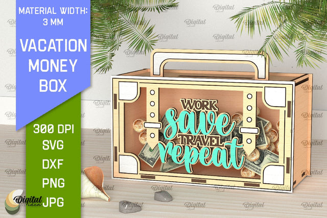 Vacation Money Box Laser Cut. Wooden Money Bank SVG SVG Evgenyia Guschina 