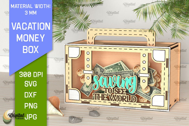 Vacation Money Box Laser Cut. Wooden Money Bank SVG SVG Evgenyia Guschina 