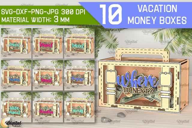 Vacation Money Boxes Laser Cut. Wooden Money Banks SVG SVG Evgenyia Guschina 