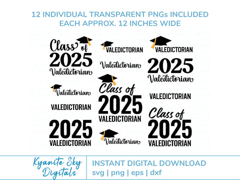 Valedictorian 2025 Graduation SVG bundle clipart graphics SVG Kyanite Sky Digitals 