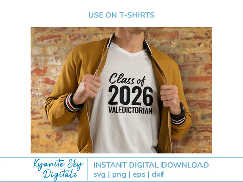 Valedictorian 2026 Graduation SVG vinyl cut files, PNG clipart SVG Kyanite Sky Digitals 