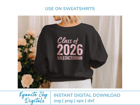Valedictorian 2026 Graduation SVG vinyl cut files, PNG clipart SVG Kyanite Sky Digitals 