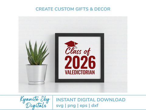 Valedictorian 2026 Graduation SVG vinyl cut files, PNG clipart SVG Kyanite Sky Digitals 