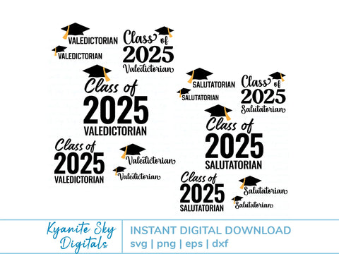 Valedictorian Salutatorian Bundle 2025 graduation SVG PNG files SVG Kyanite Sky Digitals 