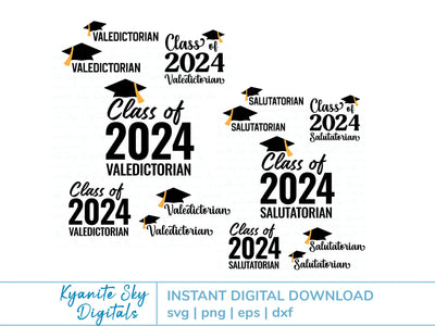 Valedictorian Salutatorian SVG bundle 2024 graduation SVG Kyanite Sky Digitals 