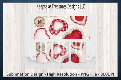 Valentin Puffy Heart 11oz Mug Wrap With Coasters, Valentine Sublimation PNG Design, Happy Valentine's Day Gift, Digital Download Sublimation Keepsake Treasures Designs LLC. 