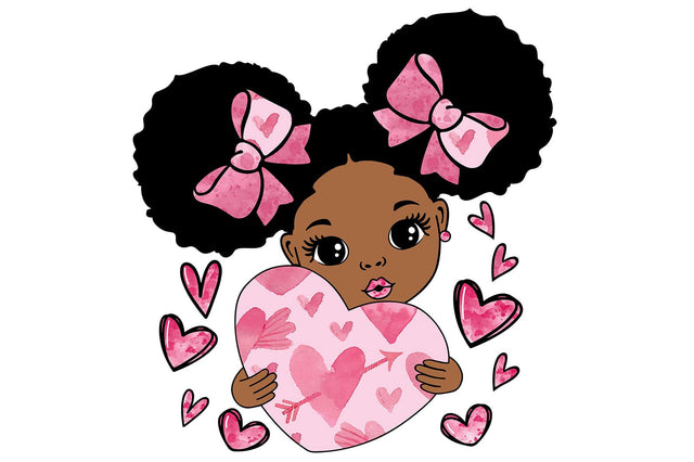 Valentine Afro Girl Clipart with Pink Heart and Arrows in High Quality PNG Format for Sublimation Printing Digital Crafts and Love Projects SVG 1uniqueminute 
