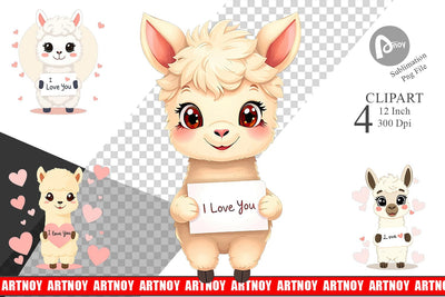 Valentine Alpaca Cartoon Clipart Sublimation artnoy 