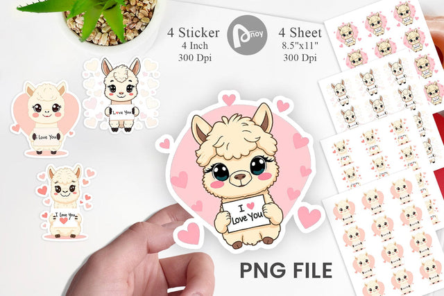 Valentine Alpaca Cartoon Sticker Sublimation artnoy 